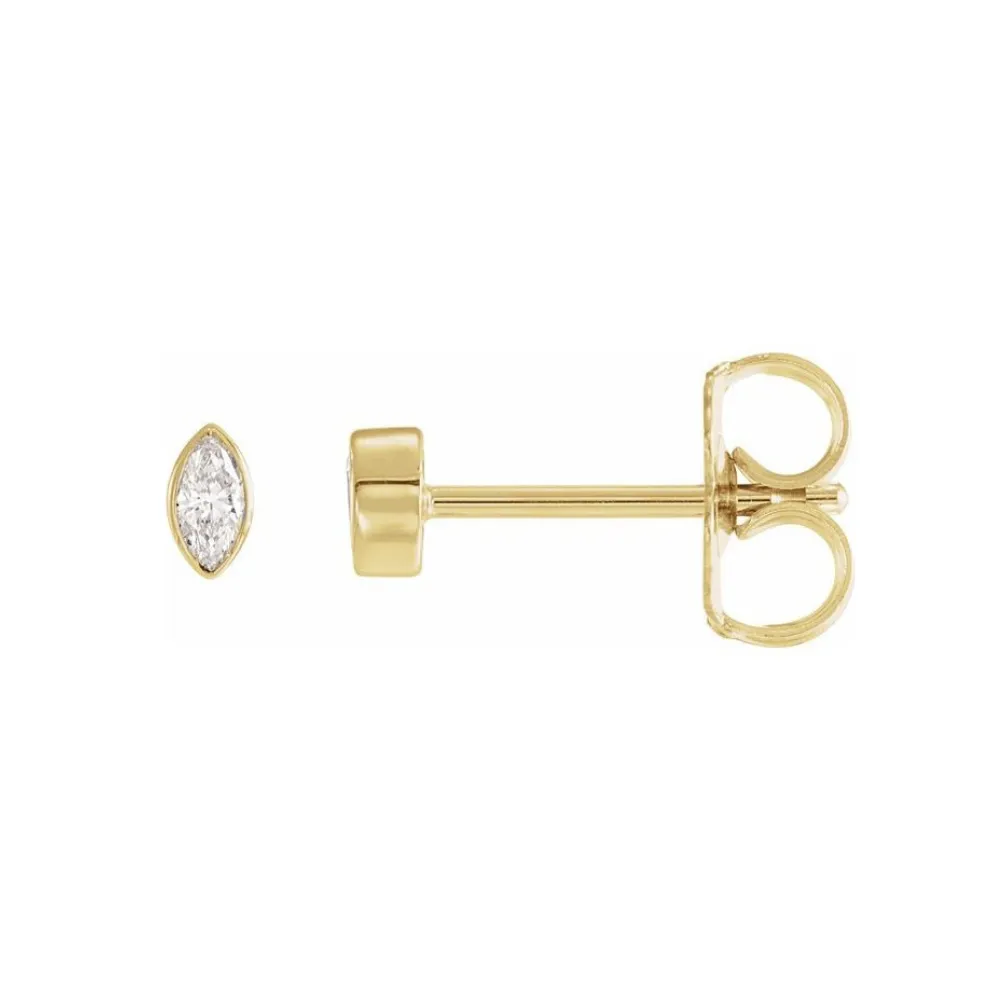 0.06ctw Mini Marquise Bezel Set Diamond Stud Earrings in Solid Gold