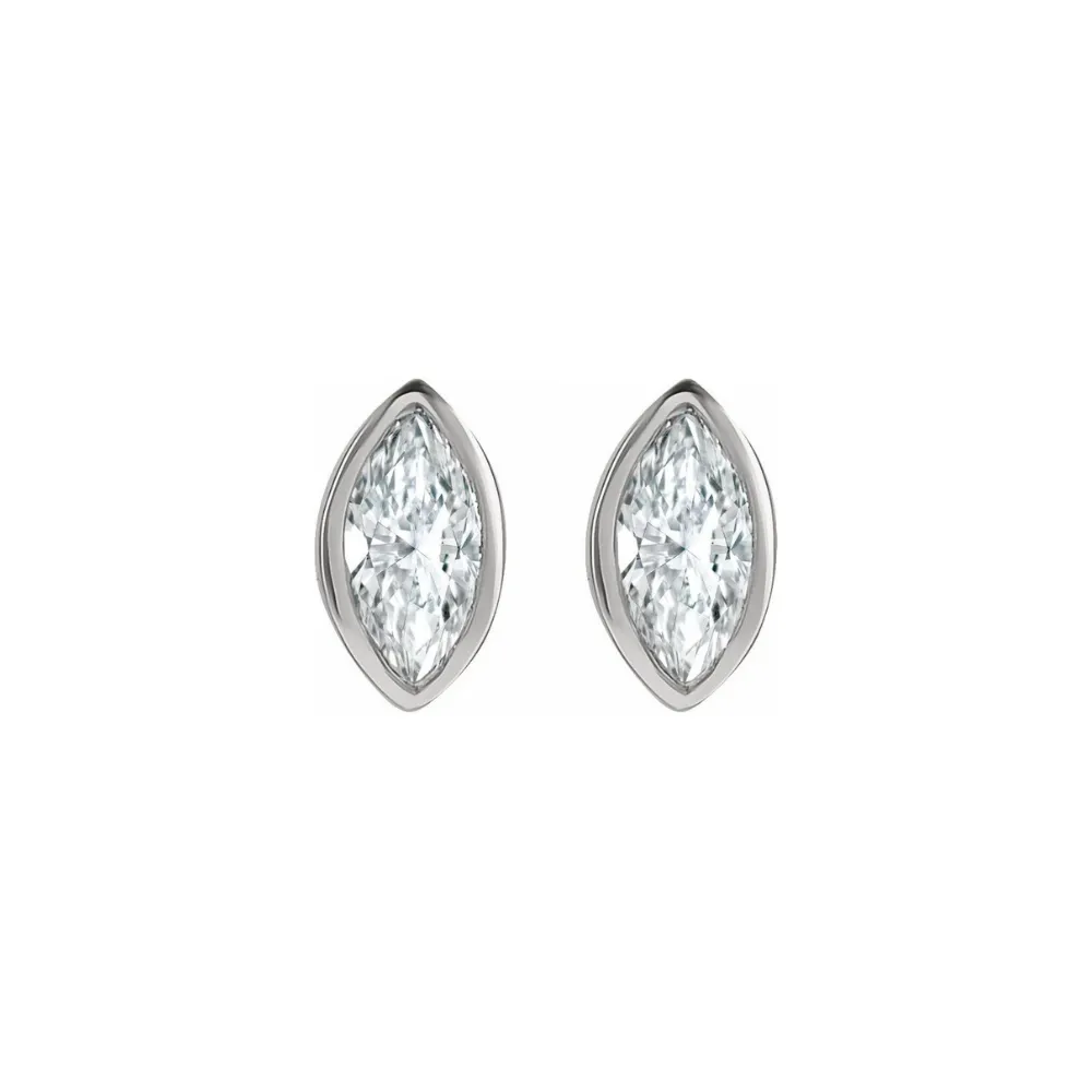 0.06ctw Mini Marquise Bezel Set Diamond Stud Earrings in Solid Gold