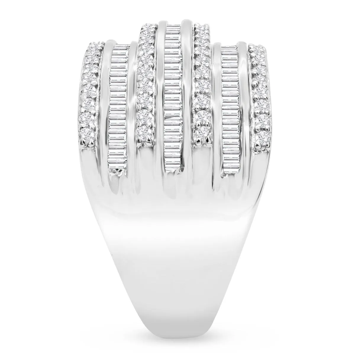 1 Carat Baguette and Round Colorless Diamond Band Ring In Sterling Silver