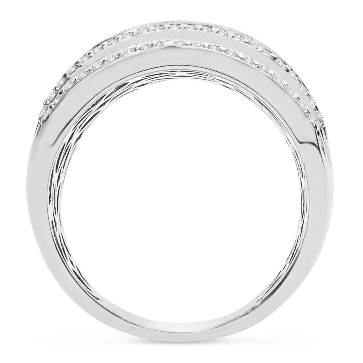 1 Carat Baguette and Round Colorless Diamond Band Ring In Sterling Silver