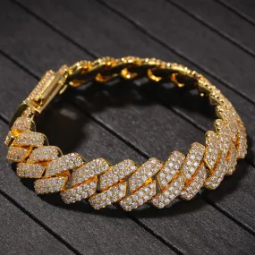 13mm Diamond Gold Cuban Link Bracelet