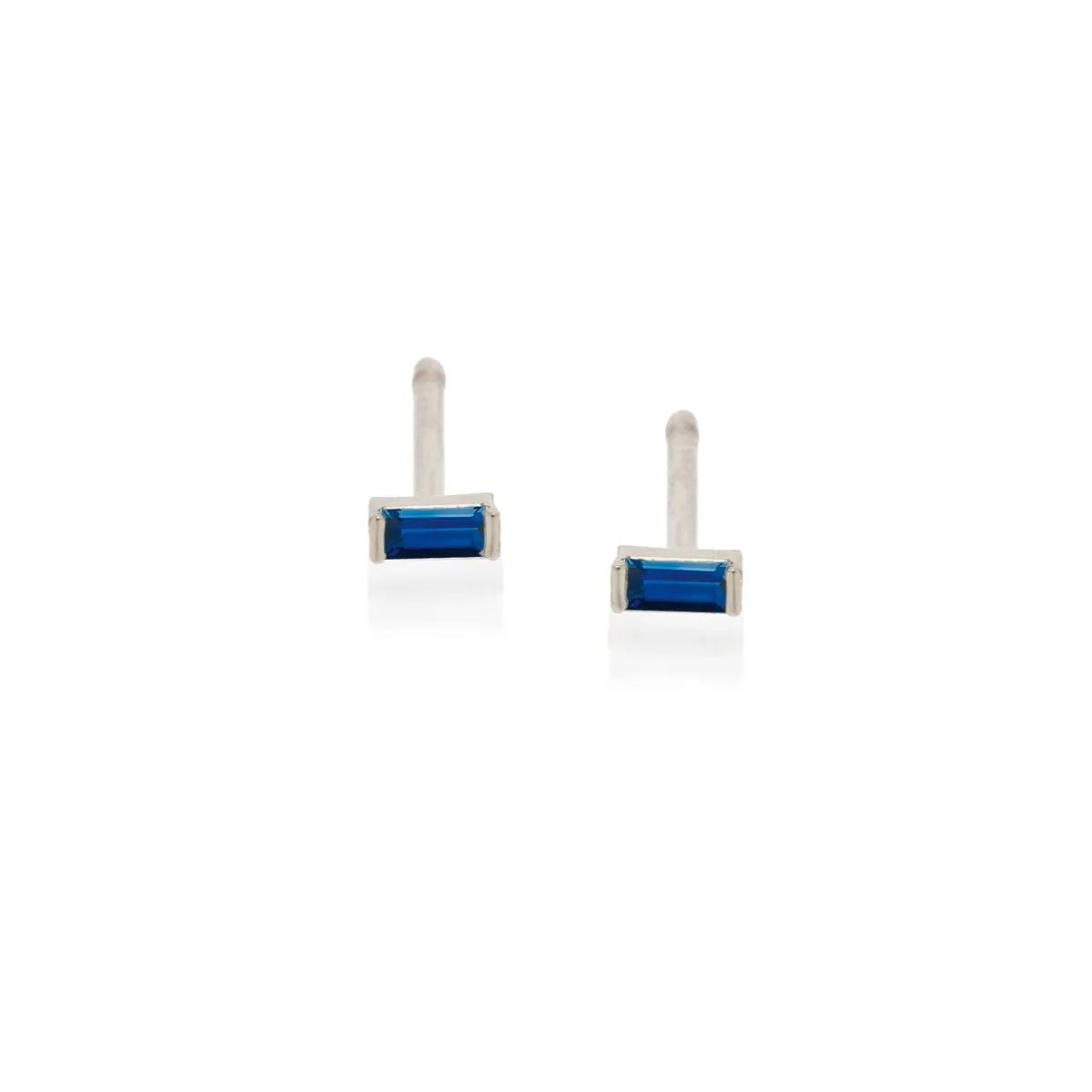 14k Blue Sapphire Baguette Studs | September Birthstone