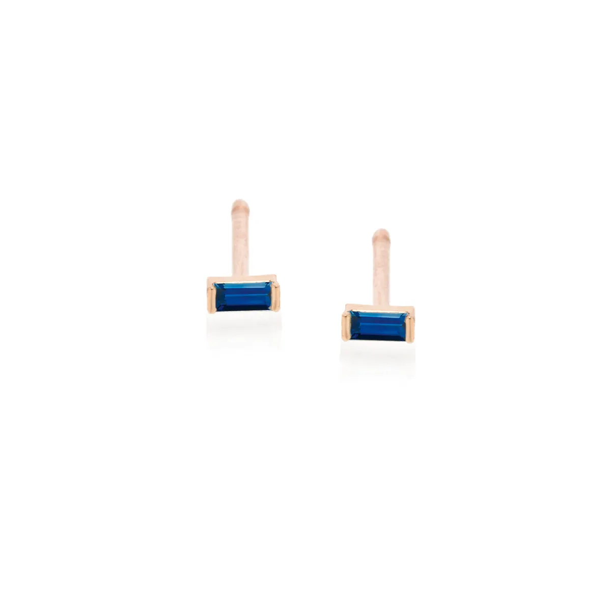 14k Blue Sapphire Baguette Studs | September Birthstone