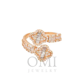 14K GOLD BAGUETTE AND ROUND DIAMOND CLOVER WRAP RING 0.90 CT