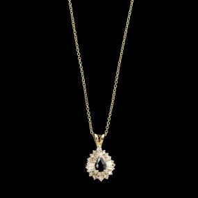 14K Yellow Gold Estate Sapphire and Diamond Pendant Necklace