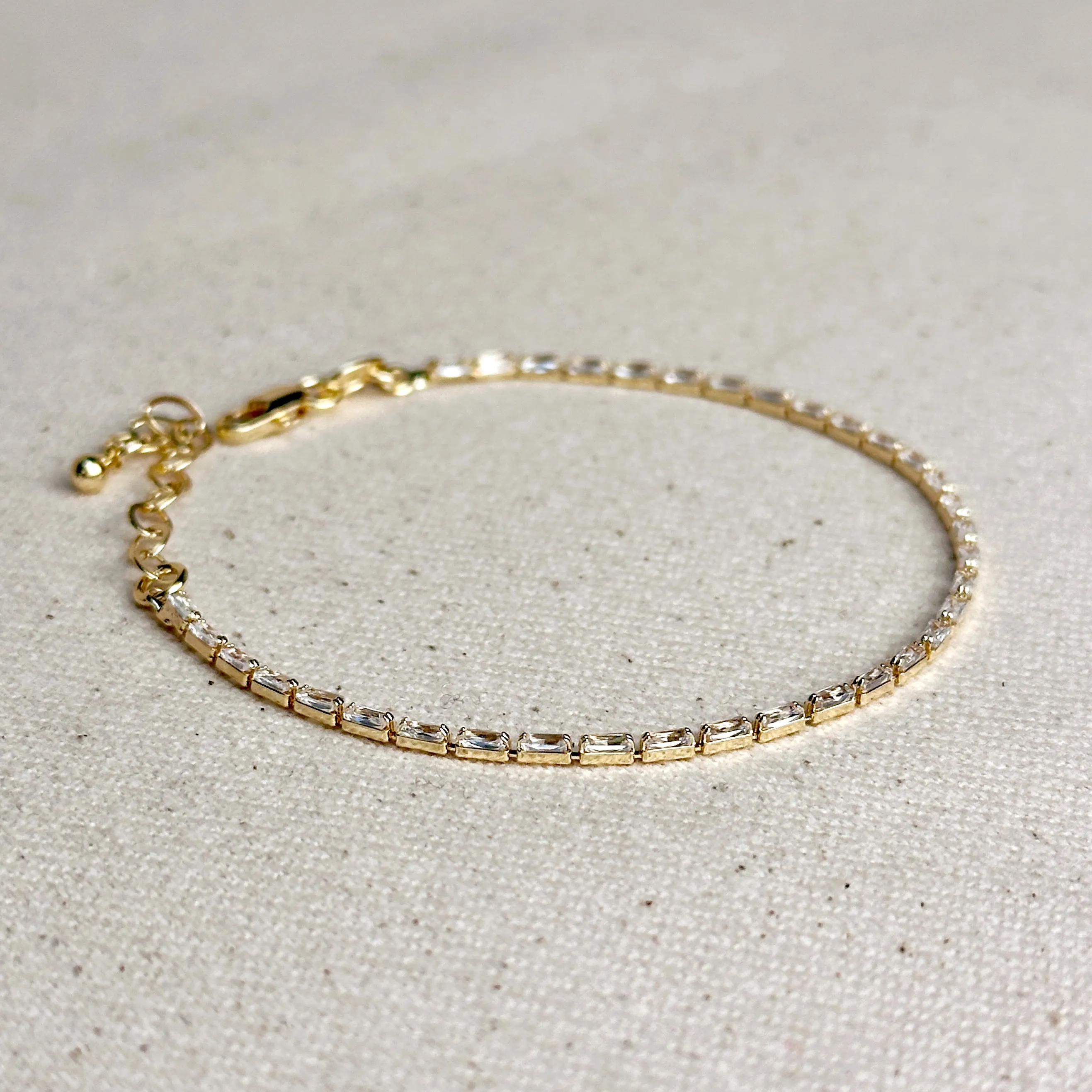 18k Gold Filled 1.5mm CZ Baguette Tennis Bracelet