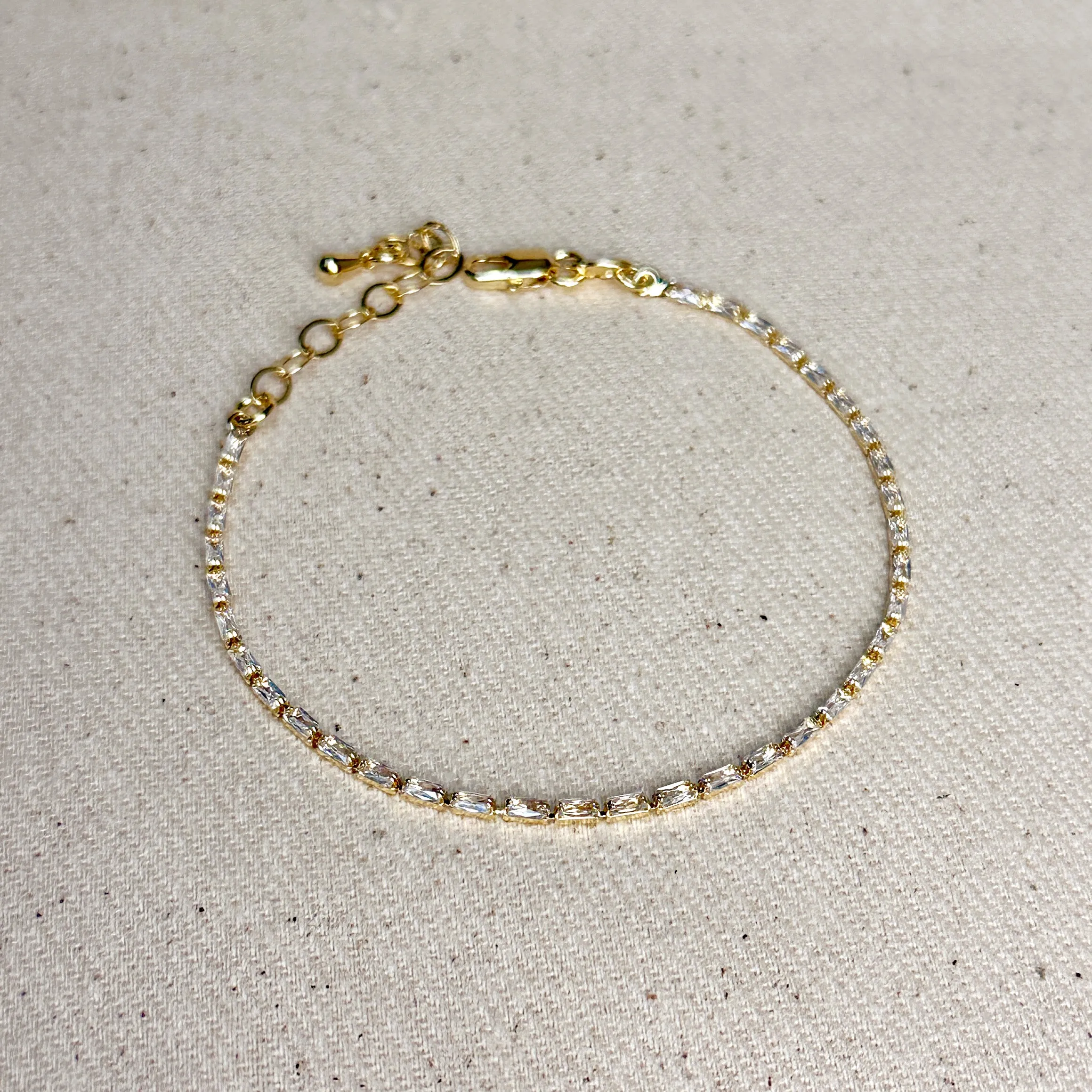 18k Gold Filled 1.5mm CZ Baguette Tennis Bracelet