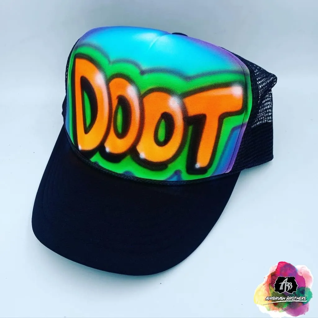 Airbrush Block Letter Hat Design