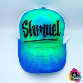 Airbrush Blue Tie Dye Hat Design