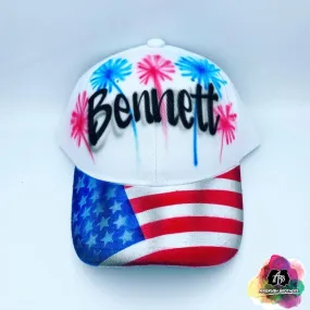 Airbrush Fireworks Flag Hat Design