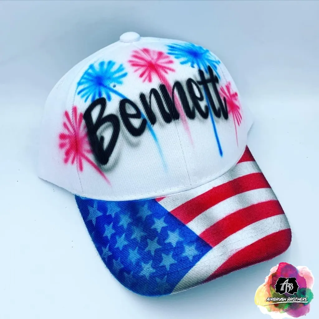 Airbrush Fireworks Flag Hat Design