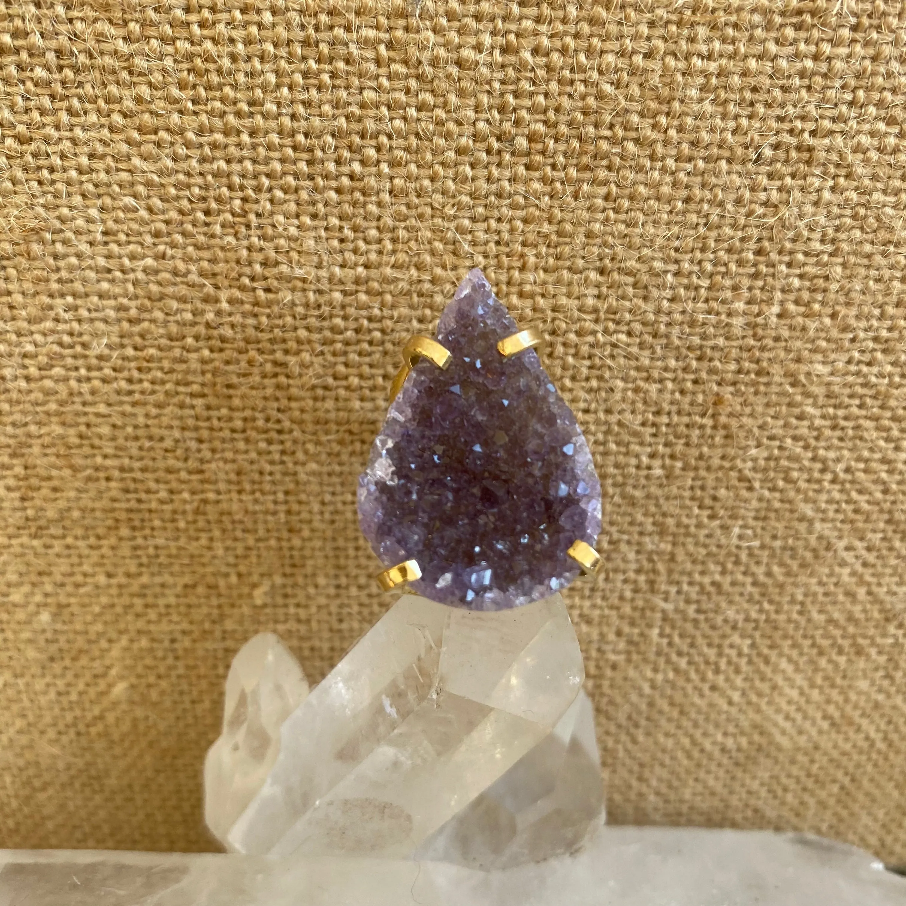 Amethyst Druzy Teardrop Ring #58