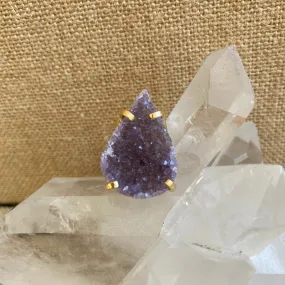 Amethyst Druzy Teardrop Ring #58