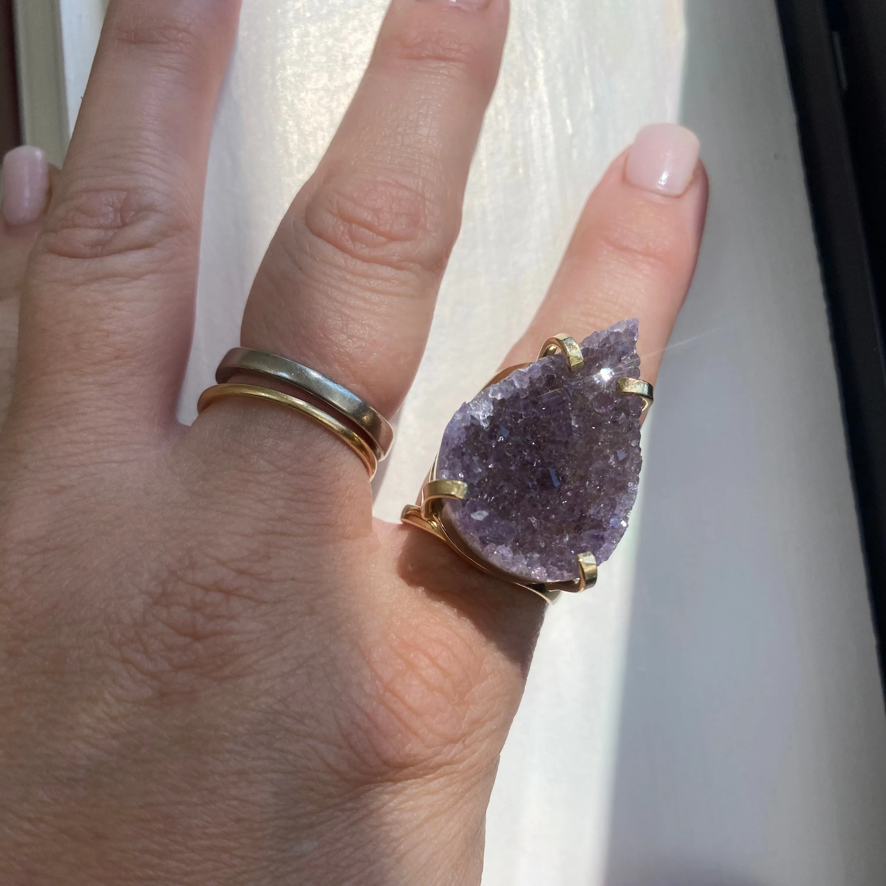 Amethyst Druzy Teardrop Ring #58