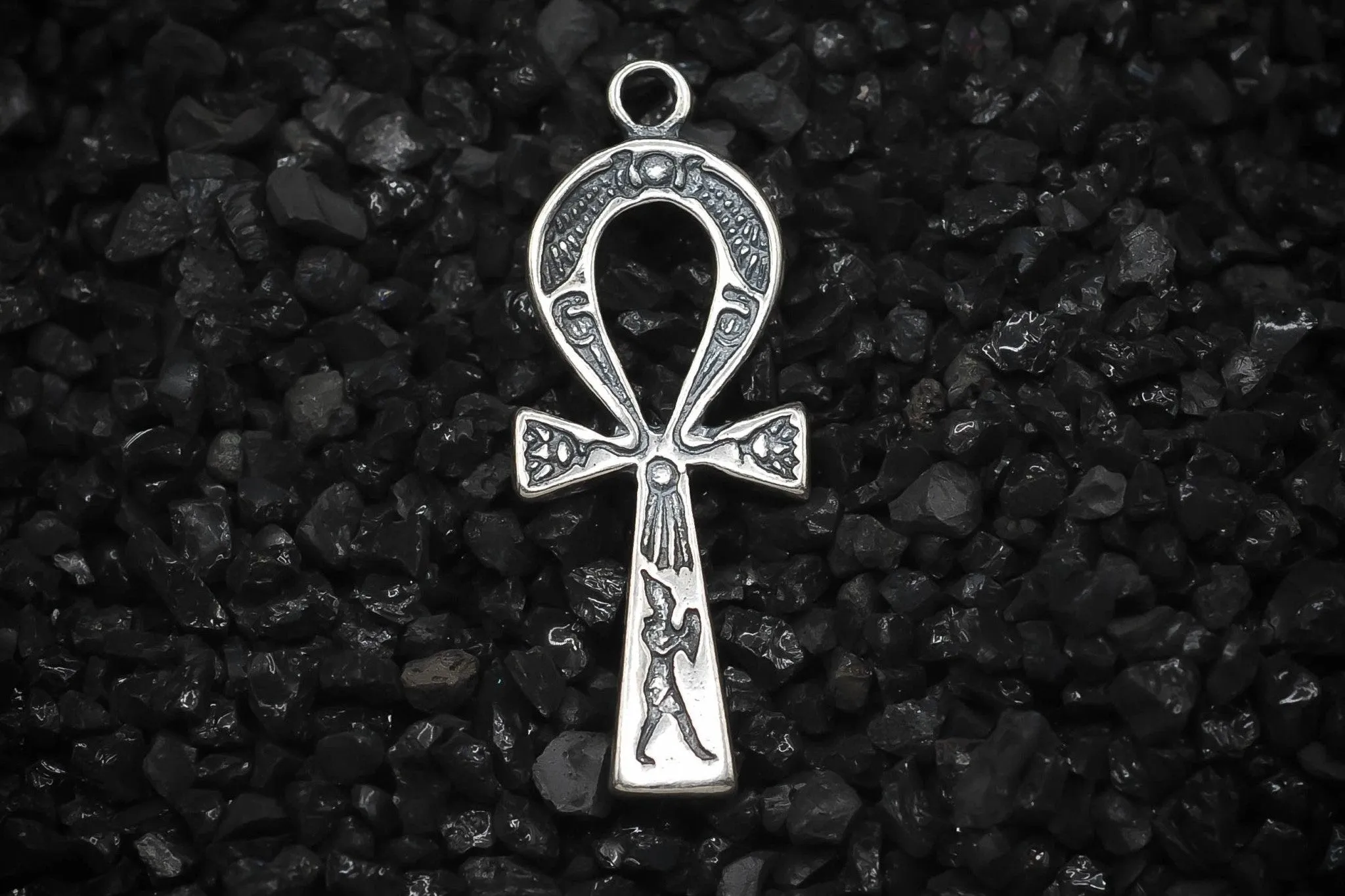 Ankh Key of Eternal Life with Lotus Hieroglyphics Ancient Egyptian Charm | 925 Sterling Silver, Oxidized or 18K Gold Plated | Jewelry Making Pendant