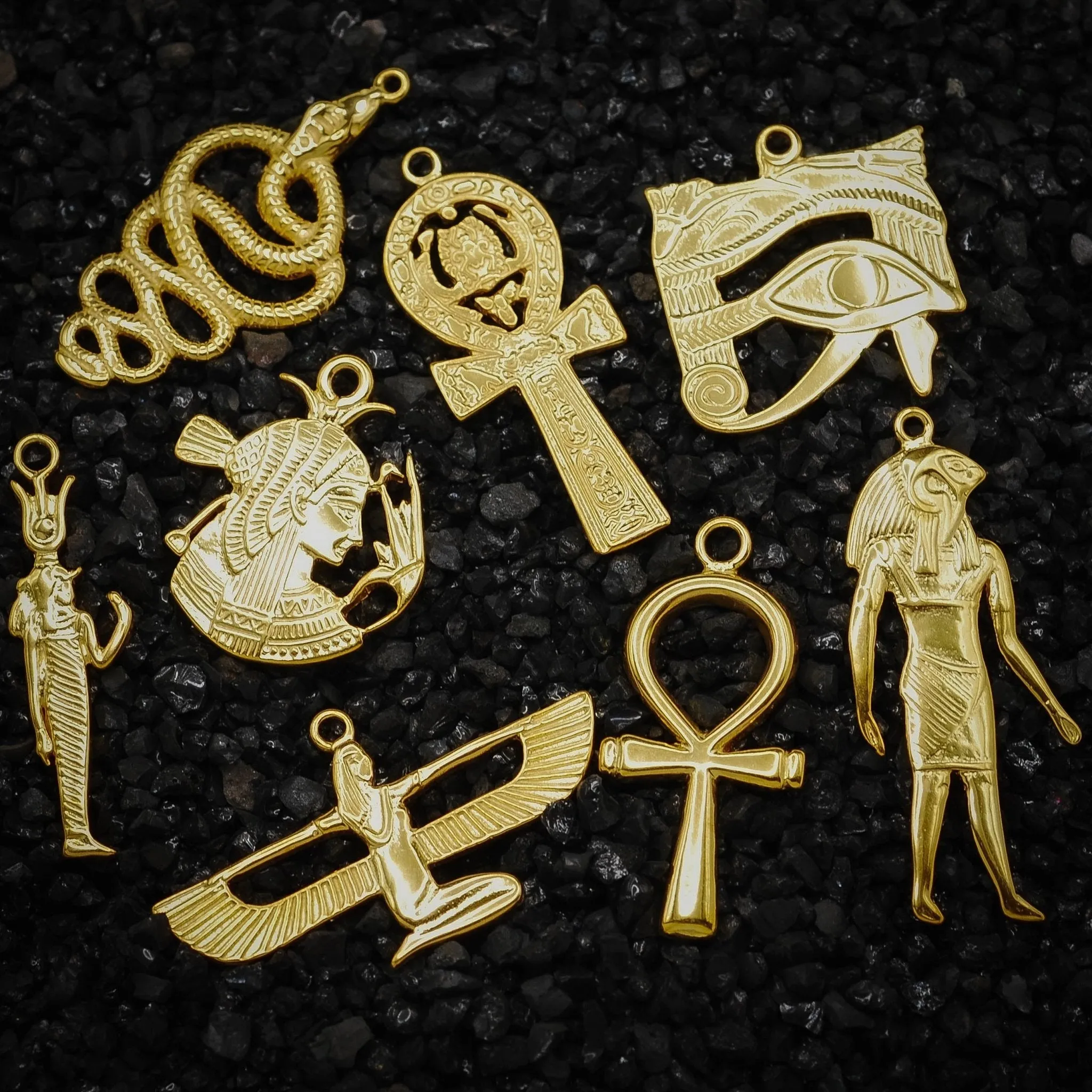 Ankh Key of Eternal Life with Lotus Hieroglyphics Ancient Egyptian Charm | 925 Sterling Silver, Oxidized or 18K Gold Plated | Jewelry Making Pendant