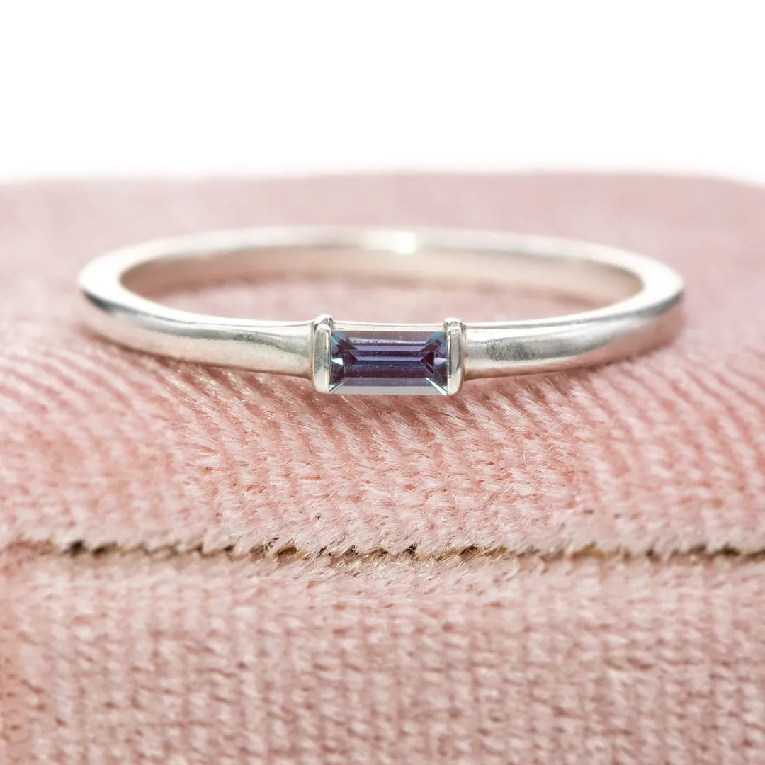 Baguette Alexandrite Stacking Solitaire Promise or Anniversary Ring