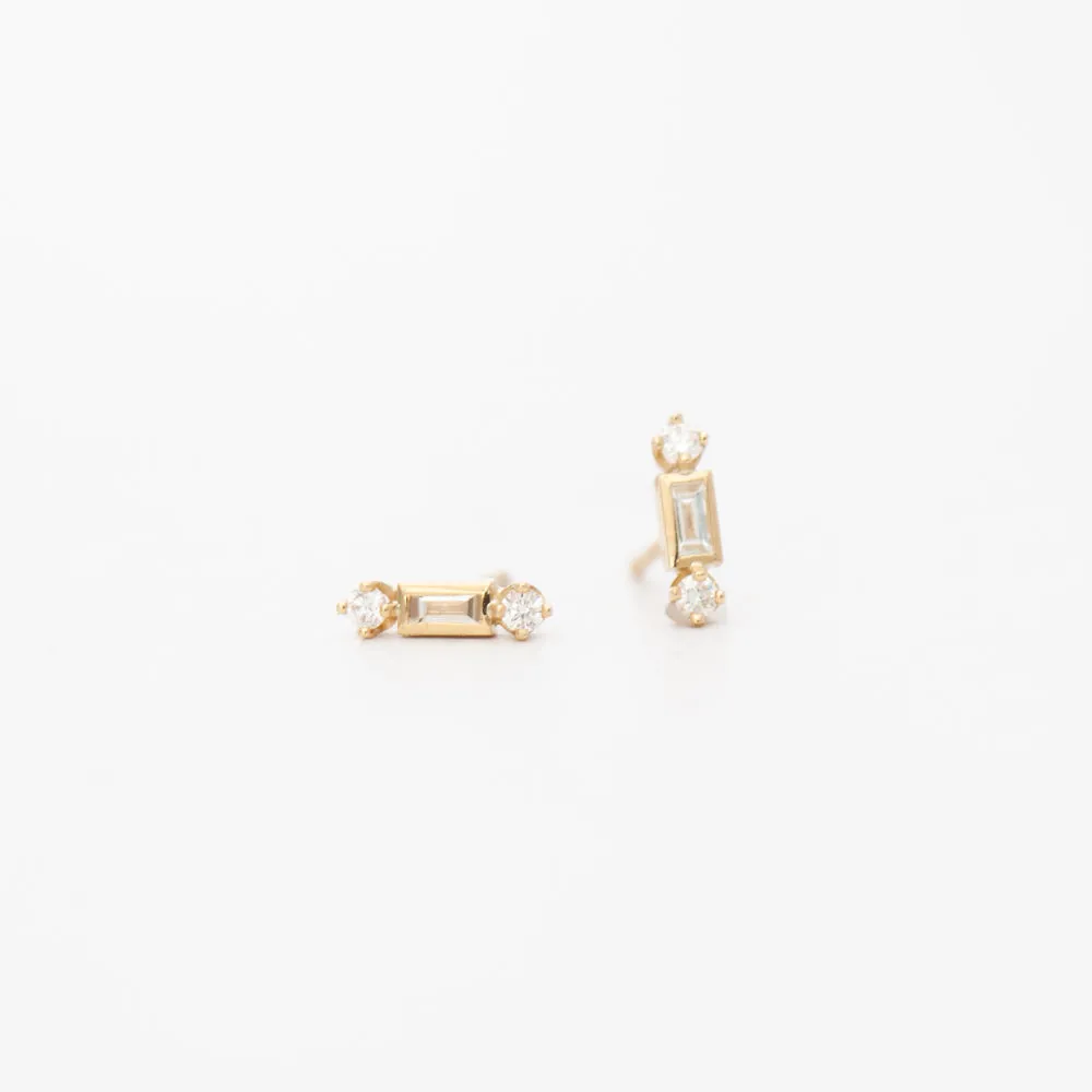 Baguette and Two Prong Diamond Studs