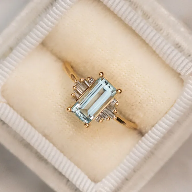 Baguette Cut Aquamarine and Diamond Ring