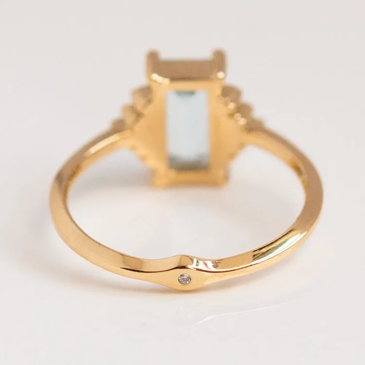 Baguette Cut Aquamarine and Diamond Ring