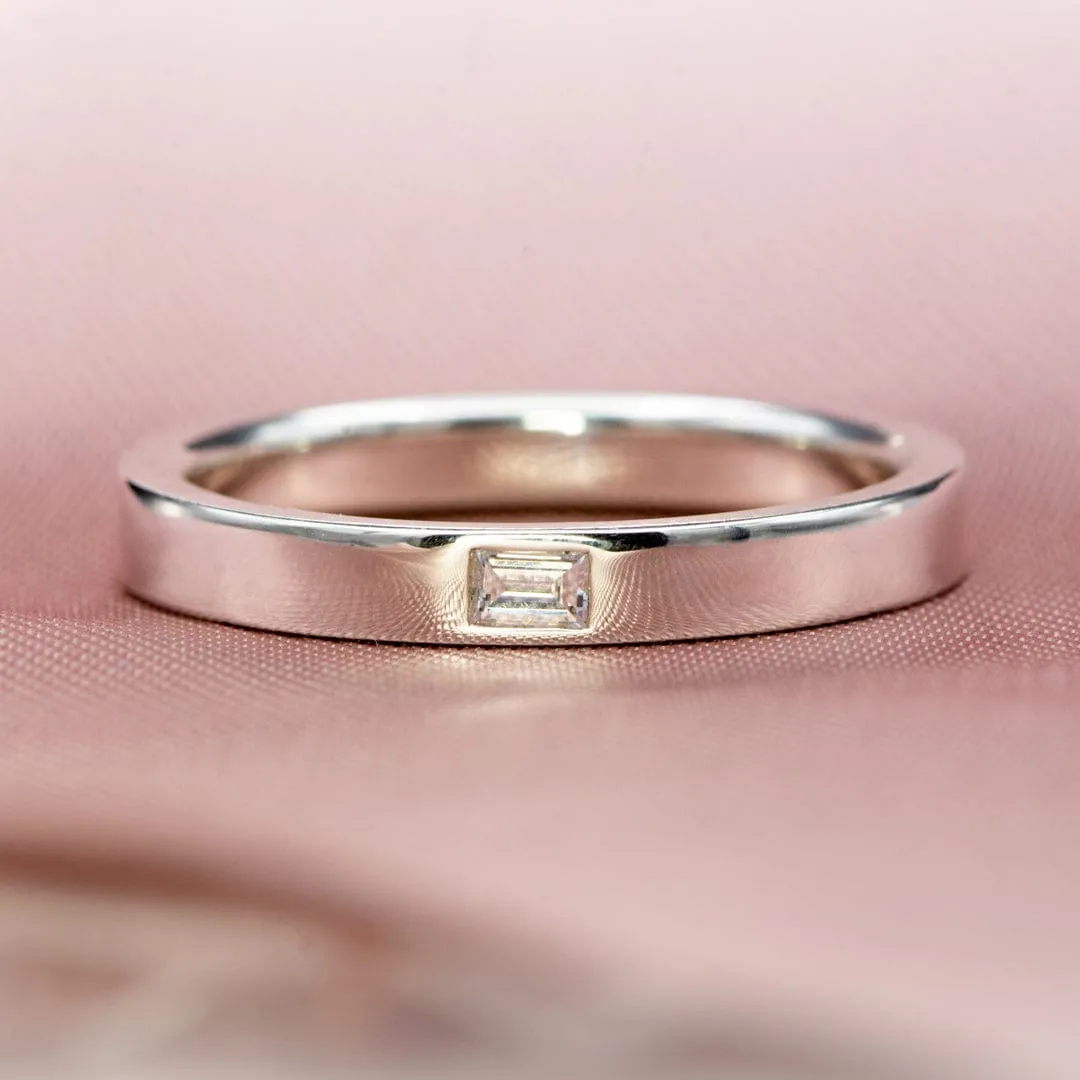 Baguette Diamond Simple Flat Wedding Ring Band