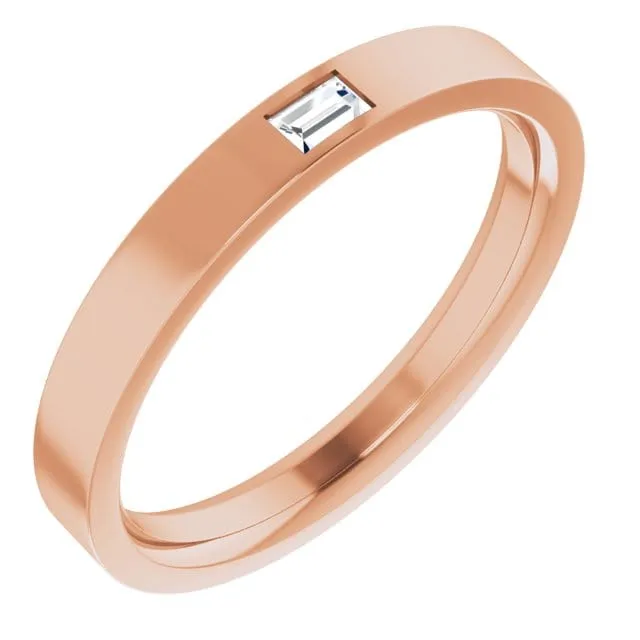 Baguette Diamond Simple Flat Wedding Ring Band