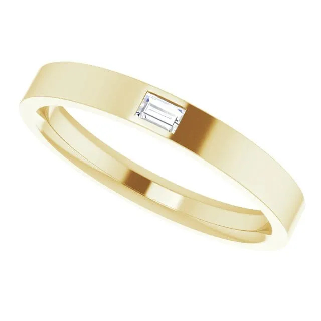 Baguette Diamond Simple Flat Wedding Ring Band