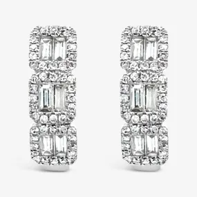 Baguette Halo Diamond Huggie Earrings