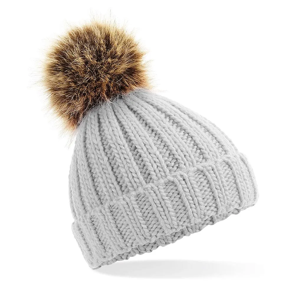 Beechfield Children's Chunky Beanie Hat - Fur Pom Pom