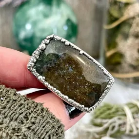 Big Size 6 Silver Natural Fancy Moss Agate Crystal Statement Ring / Foxlark Collection - One of a Kind