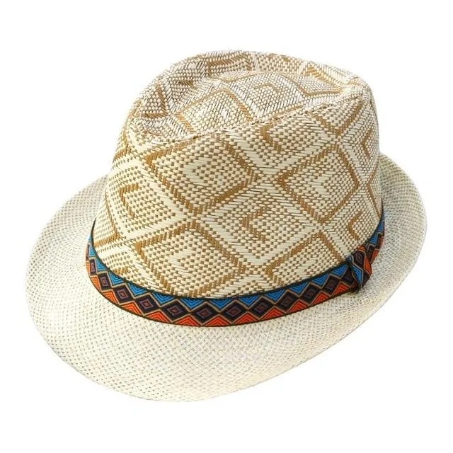 Blue & Orange Belt Straw Panama Hat