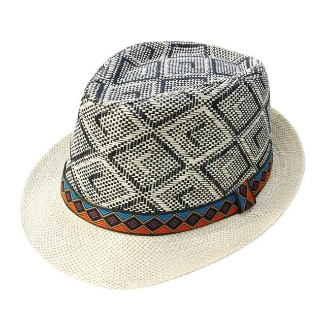 Blue & Orange Belt Straw Panama Hat