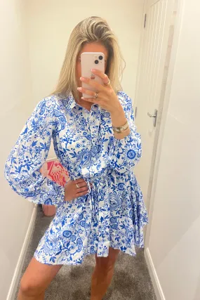 Blue Printed Mini Dress