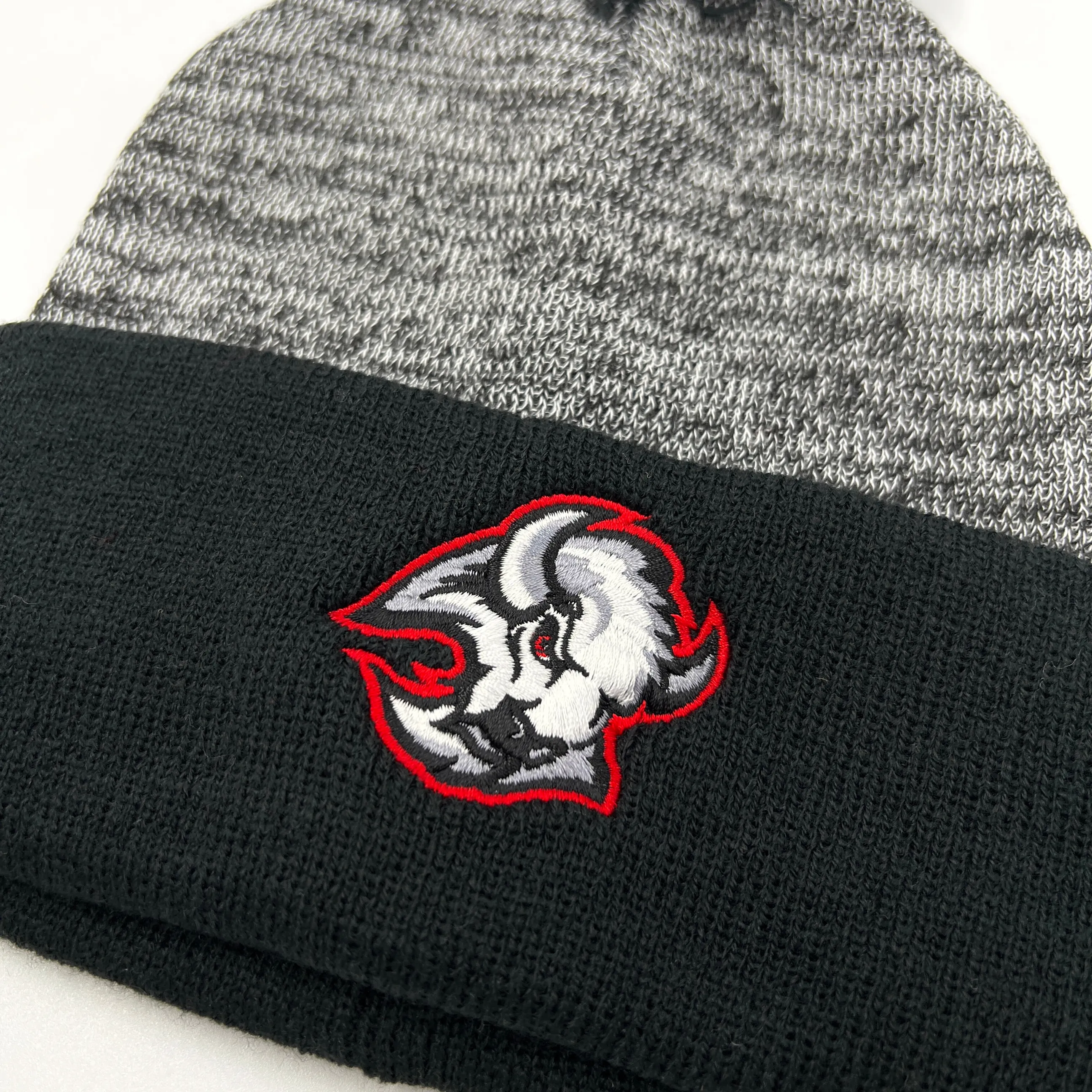 Buffalo Sabres Black & Heather Gray Goat Head Pom Pom Beanie