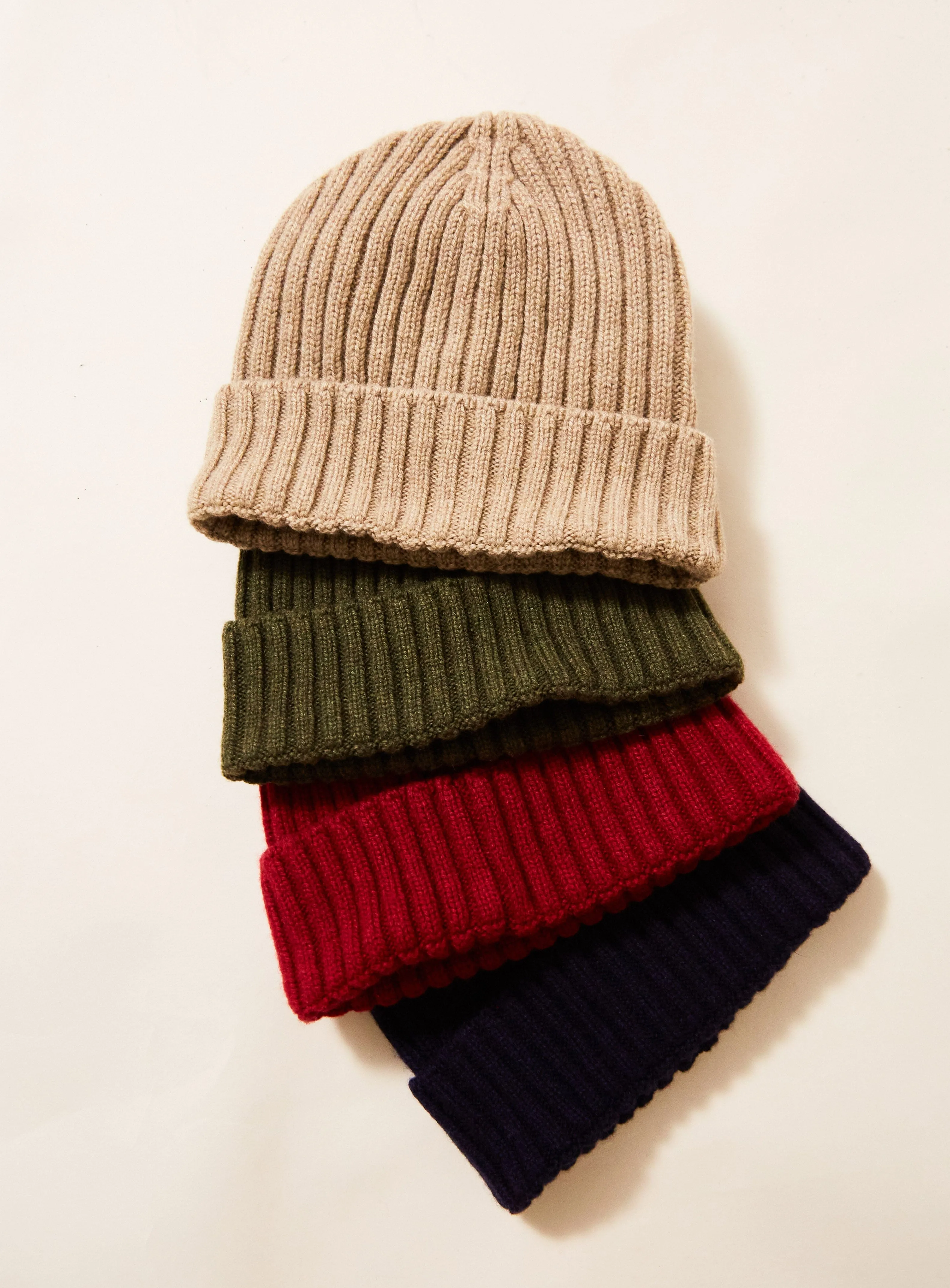 Cashmere  Ribbed Olive Beanie Hat