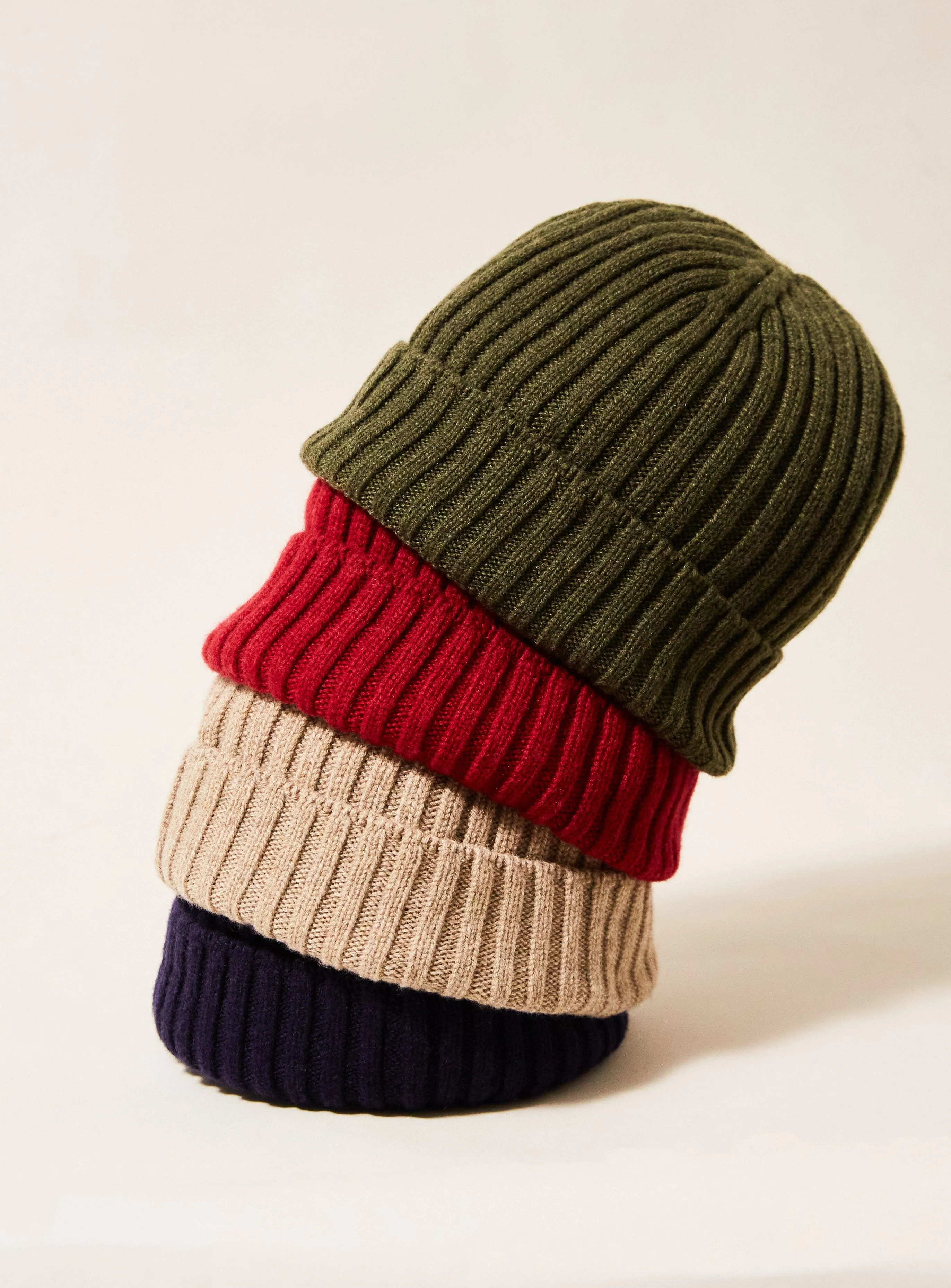 Cashmere  Ribbed Olive Beanie Hat