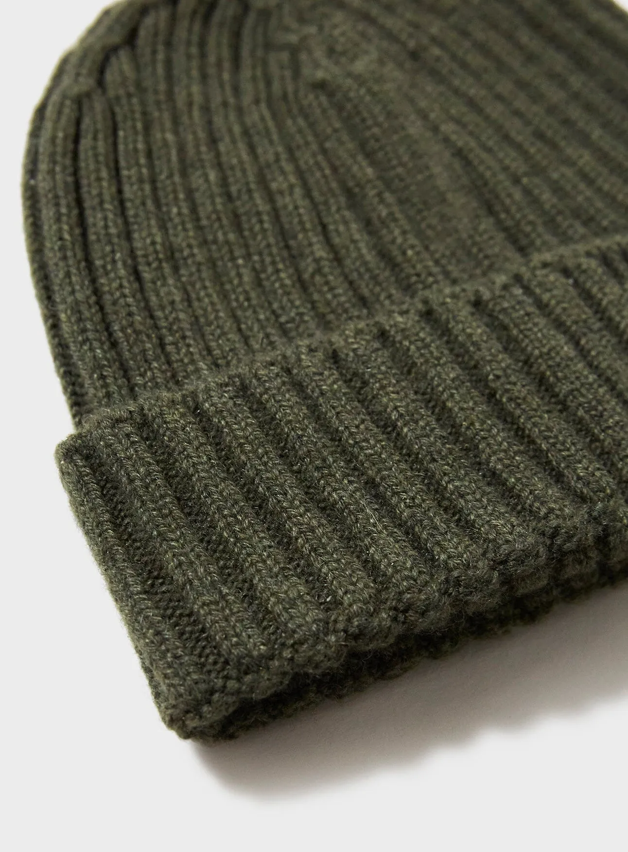 Cashmere  Ribbed Olive Beanie Hat