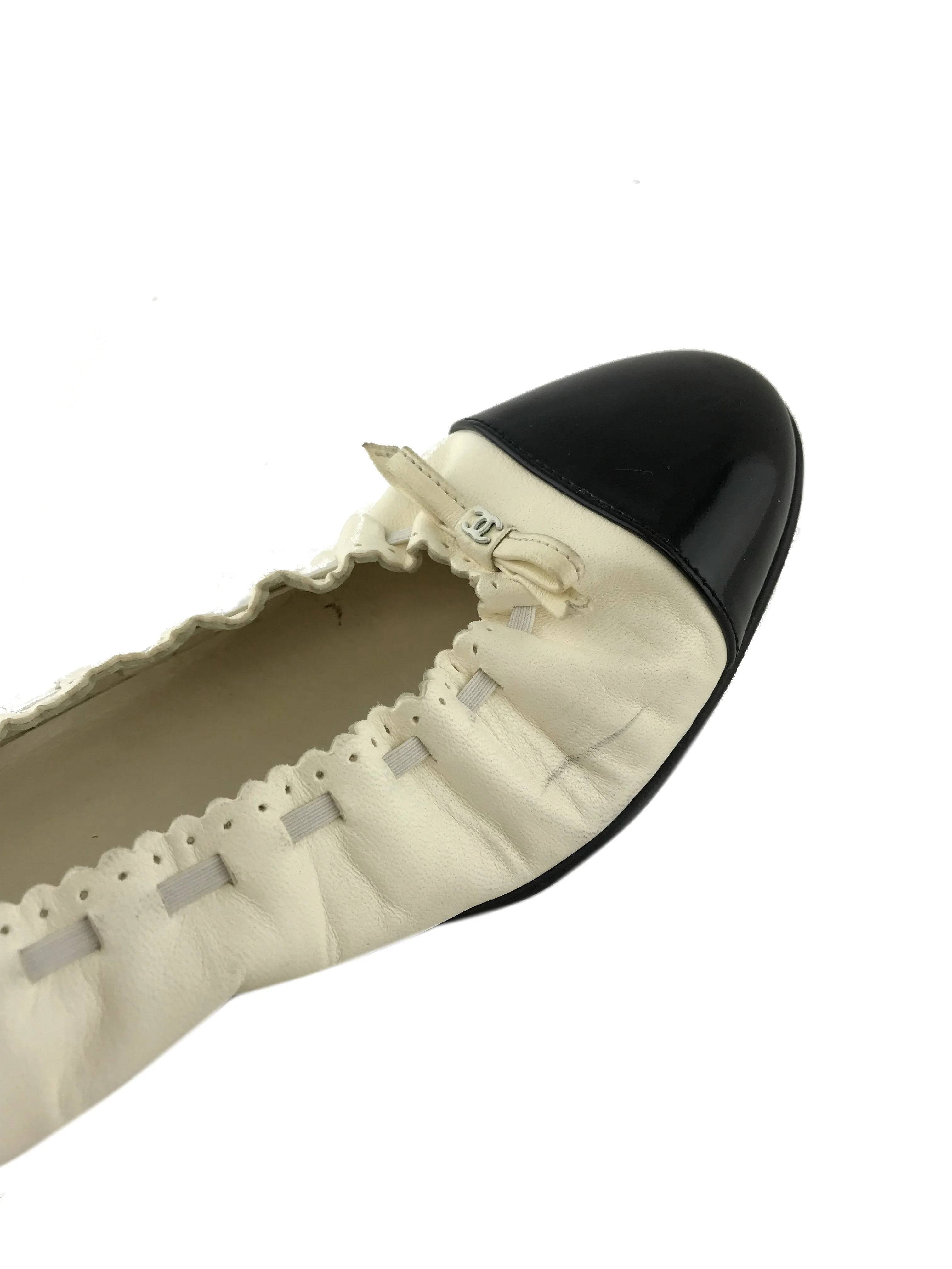 Chanel Lambskin CC Elastic Cap Toe Ballerina Flats Size 9.5