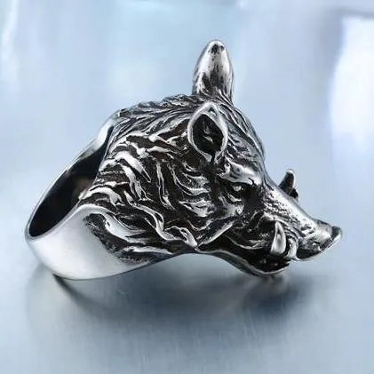 Charging Boar Head Ring