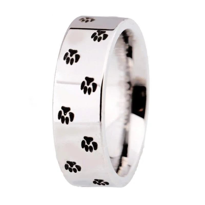 Classic Dog Paw Print Design Tungsten Carbide Wedding Rings