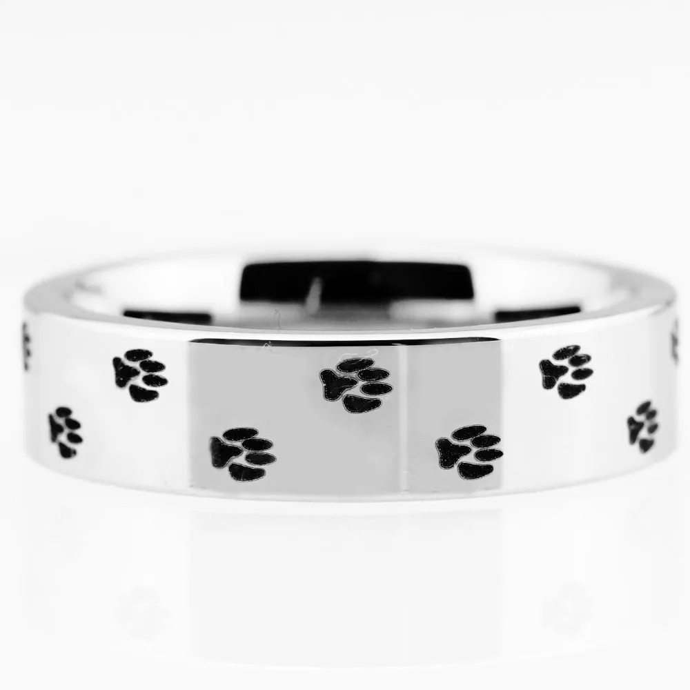 Classic Dog Paw Print Design Tungsten Carbide Wedding Rings