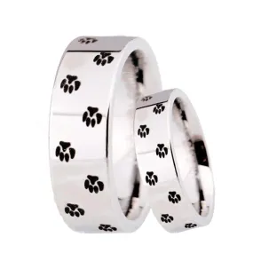 Classic Dog Paw Print Design Tungsten Carbide Wedding Rings