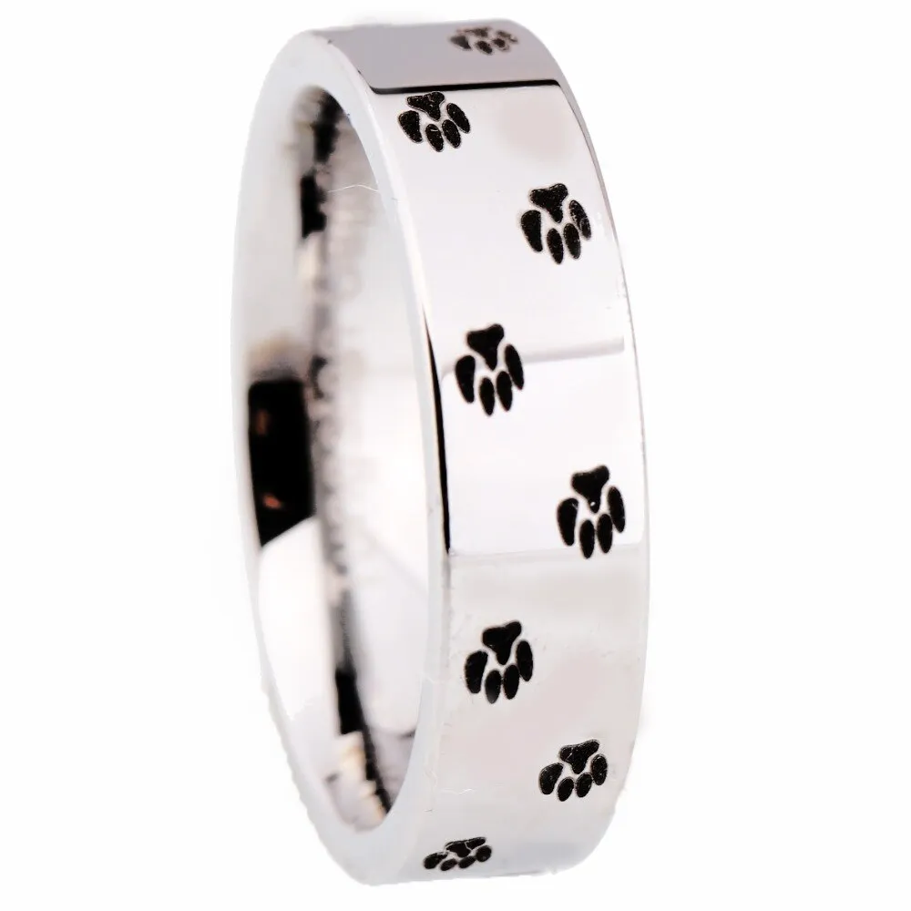 Classic Dog Paw Print Design Tungsten Carbide Wedding Rings