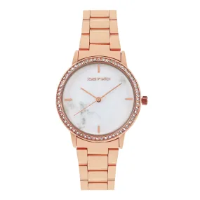 Comet White Marble Dial Rhinestone Metallic Strap Watch