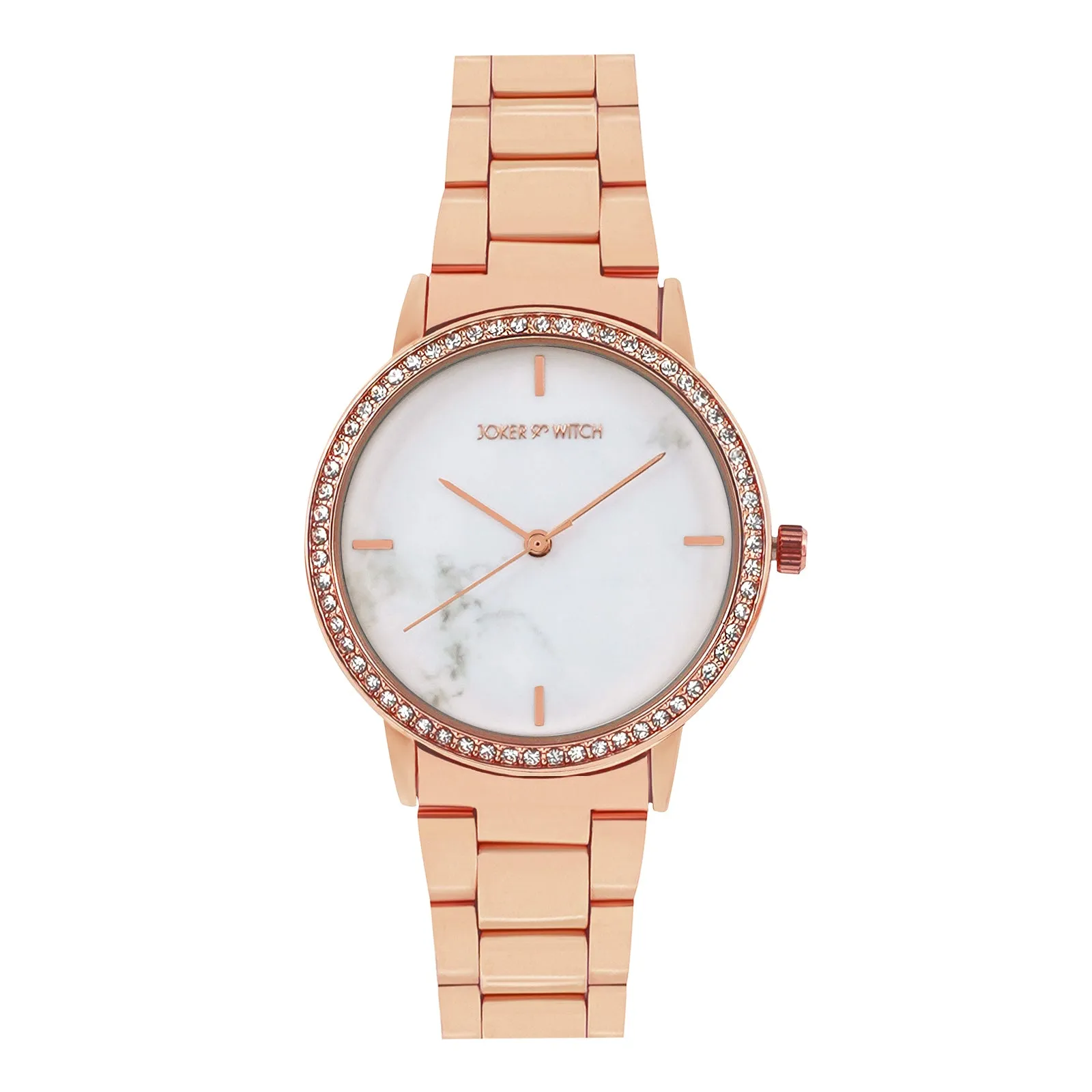 Comet White Marble Dial Rhinestone Metallic Strap Watch