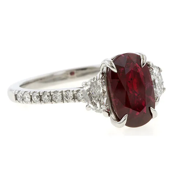 Cushion Cut Ruby 2.12ct. & Diamond Ring