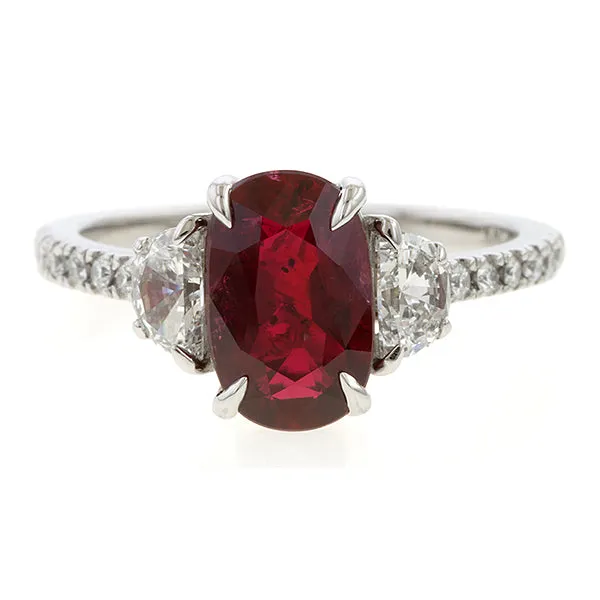 Cushion Cut Ruby 2.12ct. & Diamond Ring