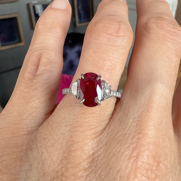 Cushion Cut Ruby 2.12ct. & Diamond Ring