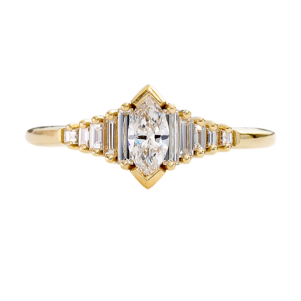 Dainty Deco Engagement Ring with Marquise Diamond