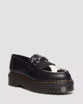 Doc Martens UNISEX ADRIAN SNAFFLE HAIR ON & LEATHER COW PRINT KILTIE LOAFERS (BLACK COW PRINT SMOOTH HAIR ON)